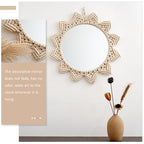 PRETYZOOM Bohemian Style Round Hanging Mirror Woven Cotton Rope Elegant Wall Decor for Bedroom Bathroom Living Unique Handmade Design for Rustic and