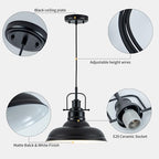 Zlepmlla Famrhouse Pendant Light, Black Pendant Light Fixture with Metal Dome Shade, Adjustable Height Hanging Light for Kitchen Island, Living Room, Bedroom - color: Metal Black