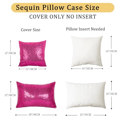 ShinyBeauty Hot Pink Throw Pillow Covers 12X20 Inches Set of 2, Rectangle Pillow Cover, Sequin Fuchsia Pillow Cases for Couch,Sofa,Bed,Living Room Pillows Home Decorations - color: Hot Pink, size: 20" x 12" (Pack of 2)