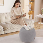 MeMoreCool Stuffed Round Pouf Ottoman Foot Rest, Floor Pouf Foot Stool with Soft Foam Chunk Filling, Small Round Ottoman Footstool Circle Footrest for Living Room, Light Grey - color: Teddy Grey