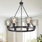 Wagon Wheel Chandelier Modern Farmhouse Pendant Light,Black Farmhouse Chandelier, 6-Light Wagon Wheel Chandelier with Adjustable Height, Dining Room Light Fixture, Hanging Lights - color: C