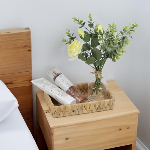 Bathroom Tray Countertop, 10 Inch Water Hyacinth Bathroom Basket, Toilet Tank Bathroom Vanity Tray, Rattan Wicker Tray for Bathroom Decor Coffee Table (Small) - size: 10.1" x 6" x 2"