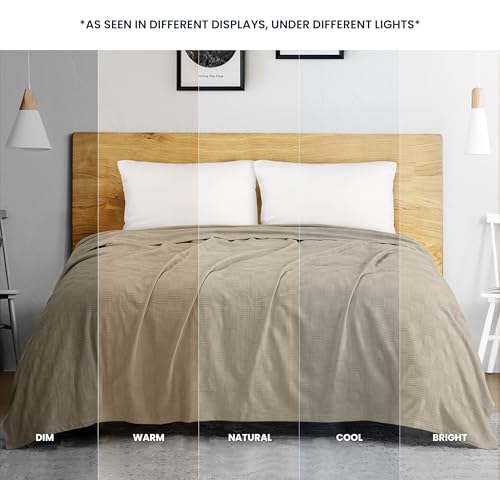 Utopia Bedding 100% Cotton Thermal Blanket Khaki Queen Size Soft, Lightweight, Breathable, Cozy Spring and Summer Blankets for Bed, Home Room Decor Gifts for Fathers Day and Dad (90x90 Inches) - color: Khaki, size: Queen