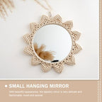 PRETYZOOM Bohemian Style Round Hanging Mirror Woven Cotton Rope Elegant Wall Decor for Bedroom Bathroom Living Unique Handmade Design for Rustic and