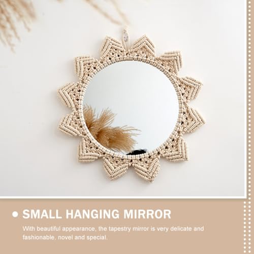 PRETYZOOM Bohemian Style Round Hanging Mirror Woven Cotton Rope Elegant Wall Decor for Bedroom Bathroom Living Unique Handmade Design for Rustic and