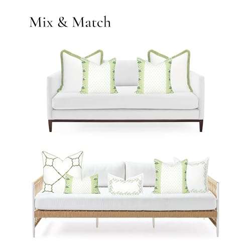 Hofdeco Premium Grandmillennial Coastal Hampton Patio Indoor Outdoor Throw Pillow Cover Only, 20"x20" Water Repellent for Backyard, Couch, Poolside, Grass Green Print Block Striped Lily of the Valley - color: Grass Green Block Print Striped Lily of the Va