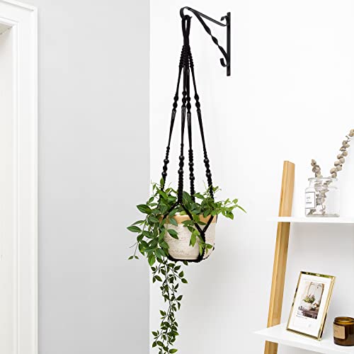 Mkono Macrame Plant Hanger Indoor Hanging Planter Basket with Wood Beads Decorative Flower Pot Holder No Tassels for Indoor Outdoor Boho Home Decor 35 Inch, Black, Set of 1 (POTS NOT Included) - color: Black