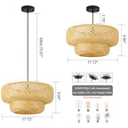 Bamboo Pendant Light 17.72" Wicker Chandelier Handmade Rattan Dining Room Lights Farmhouse Hanging Lighting Fixture for Kitchen Island Bedroom Living Room Hallway Coffee Restaurant - color: Beige-17.72IN