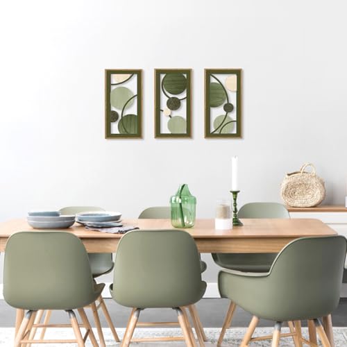 KAIRNE Boho Sage Green Wooden Wall Art,3 pieces Abstract Modern Wall Sculptures,Rustic Geometric Framed Hanging Decor,Minimalist Mid Century Wall Decor for Living Room Bedroom Farmhouse 8X16 inch - color: Boho Sage Green Wooden, size: 8"L x 16"W