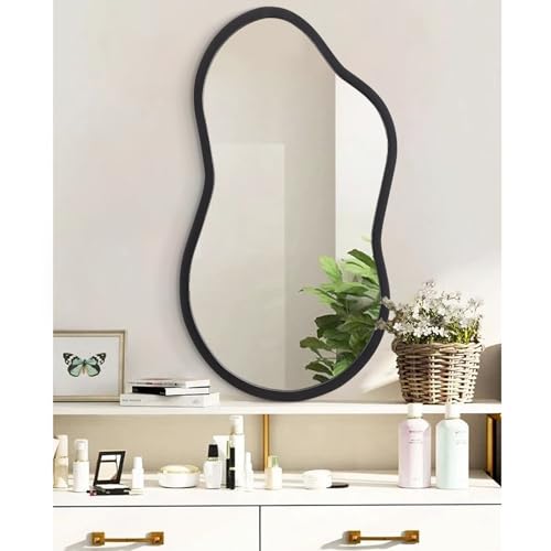 AAZZKANG Large Irregular Wall Mirror 26"x16" Black Asymmetrical Mirrors Modern Wood Frame for Bathroom Bedroom Living Room Entryway - color: Black, size: 26"L x 16"W