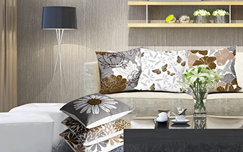 COMMINY Brown Grey Pillow Covers 16x16 Set of 6 Decorative Daisy Flower Throw Pillow Cover for Couch Modern Farmhouse Cushion Cover for Sofa Patio Bed Living Room Home Decor - color: Grey Brown, size: 16" x 16" (Pack of 6)