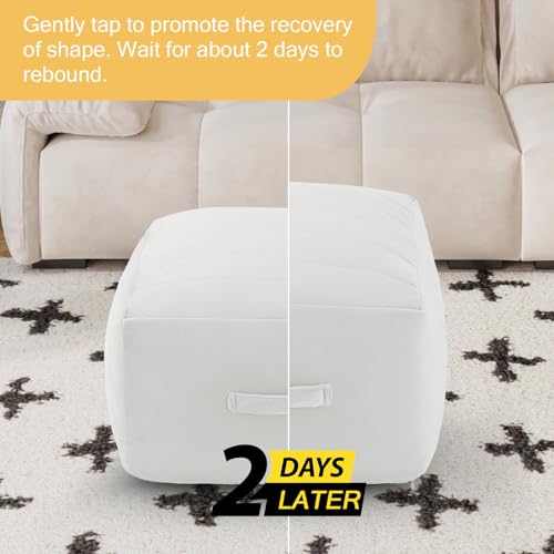 MeMoreCool Square Stuffed Pouf Ottoman Foot Rest, Floor Pouf Foot Stool with Foam Chunk Filling, Soft Stuffed Ottoman Footrest for Living Room, Off-White - color: Striped Off-white