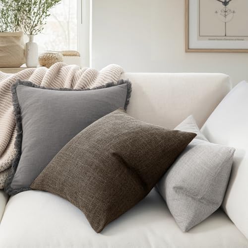 MIULEE Pack of 2 Decorative Linen Burlap Pillow Covers Farmhouse Boho Accent Pillowcases Home Decor for Couch Sofa Bedroom Living Room 18x18 Inch Dark Brown - color: Dark Brown, size: 18" x 18" (Pack of 2)
