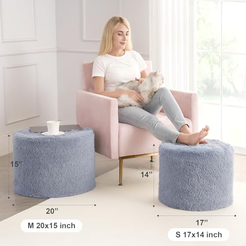 Hansleep Round Stuffed Pouf Ottoman 20 x 15, Foam Filled Faux Fur Ottoman Foot Rest for Chair with Washable Cover, Foot Stools Under Desk for Living Room & Bedroom, Grey - color: Grey, size: 20"D x 20"W x 15"H