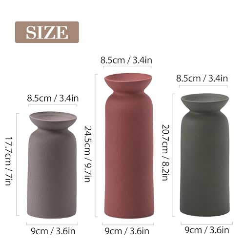 Modern Ceramic Vase Set of 3 Small Flower Vases Boho Farmhouse Style Decorative Vases for Pampas Grass & Dried Flowers Colorful - color: Modern Matte Set-vt12