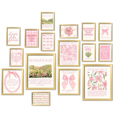 ANERZA 16 PCS Christian Coquette Wall Art Decor, Pink Bow Bible Verses Gallery Wall Prints for Bedroom Nursery, Jesus Posters for Living Room Aesthetic, Scripture Preppy Dorm Collage Kit for Girls Kids - color: LightPink, size: 11"x14" Unframed