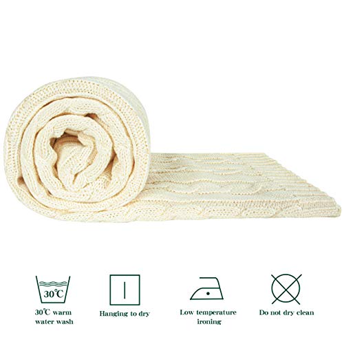 NTBAY 100% Pure Cotton Cable Knit Toddler Blanket, Super Soft Warm Breathable 30x40 Baby Blanket for Crib, Stroller, Nursery, Travel, Newborn, 30x40 Inches, Ivory - color: Ivory
