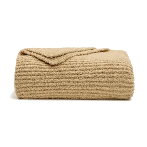 bearberry Soft Rib Knit Blanket Thin Warm & Breathable - Snuggly Minky Throw for Everyday Use, Travel, Chair | All-Season Machine Washable for Couches, Gifts, Family (Camel, 50”x60”) - color: Ribbed Knit Camel, size: Throw(50″x60″)