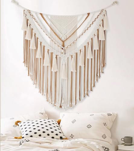 Jakalin Macrame Wall Hanging Macrame Wall Decor Boho Panels Handmade Craftsmanship Yarn Wall Art Living Room Bedroom Home Decor 31" Wx 39" L - color: Brown1