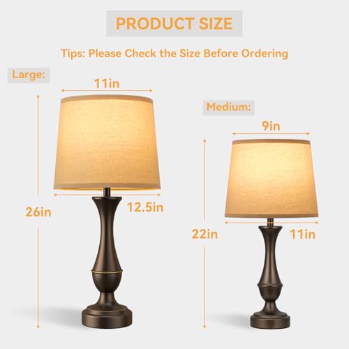 Seealle Upgraded Touch Lamps for Night Stands Set of 2 - Bedside Lamps with USB C+A, 3 Way Dimmable for Bedroom Living Room End Tables Office (Tall Oat&Brown) - color: D. Oat Shade & Brown Base, size: Tall（26 In）