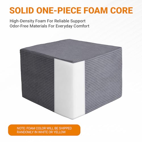 Stuffed Square Pouf Ottoman, 19.69 * 19.69 * 14.76 Inch Foot Rest with Odorless Solid Foam Core, Supportive Footstool with Removable Corduroy Cover for Living Room, Dark Grey - color: Dark Grey-small