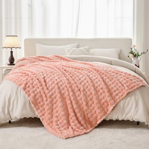 3D Bubble Plush Blanket Textured Fleece Throw Soft Warm Cozy Blanket Couch Bed Throw Pink 50x60 Inches - color: Petal Pink, size: Throw(50"x60"）