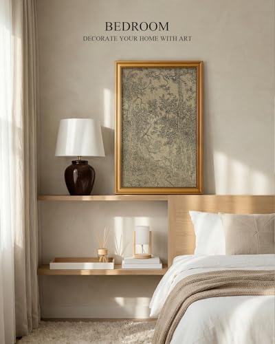 HUARCEY Gold Framed Canvas Wall Art, Antique Sketch Landscape Pictures Vintage Decor, Bedroom Kitchen Shelf Decor, Dark Moody Retro Country Farmhouse Canvas Paintings, 16x24inch - color: Landscape Sketch, size: 24"L x 16"W