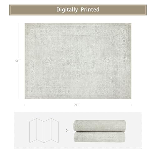 Srugn Washable Rugs 5x7 Area Rugs for Living Room,Bedroom,Large Carpets,Ultra Soft Faux Wool Retro Dining Room Rug,Non Slip&Non-Shedding Low Pile Vintage Rugs for Home Office,Concrete Grey - color: Concrete-grey, size: 5' x 7' (Rectangular)