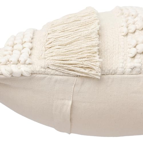 · REDEARTH · Boho Textured Throw Pillow Cushion Covers - Woven Tufted Decorative Farmhouse Cases Set for Couch - Bed - Chair - Dining - Covered Patio - 100% Cotton (18"x18" - Natural) Pack of 2 - color: Earthy Fringe Natural, size: 18" x 18" (Pack of 2)