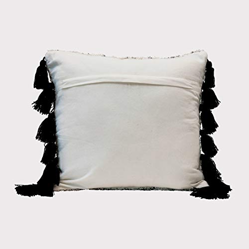 Creative Co-Op Cotton Printed Tufted Tassels, Black & Cream Color Pillow