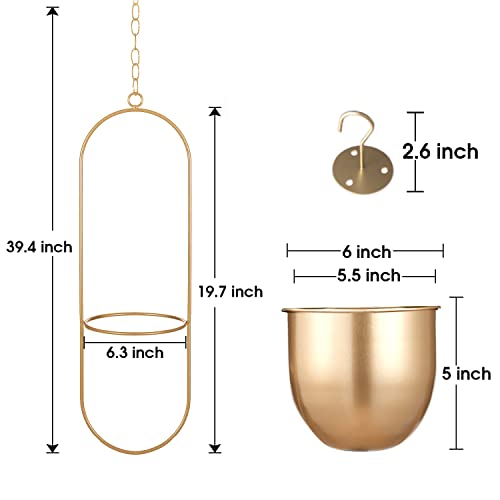 Shineloha 2 Pack Hanging Planters for Indoor Plants with 5.5" Pot + Ceiling Hook | Gold Hanging Planter, Gold Plant Hanger, NO Plant incld - color: Gold, size: Large