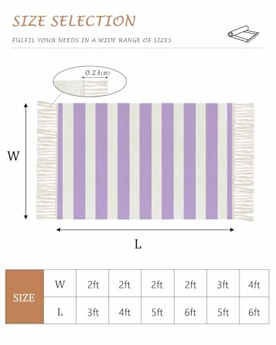 Purple Stripes Kitchen Runner Rug 2'x4', Washable Woven Cotton Area Rug with Tassels Bathroom Hallway Rug, Farmhouse White Simple Vertical Striped Entryway Bedroom Rug Non Slip Throw Rug Carpet - color: Purple, size: 2 x 4 ft