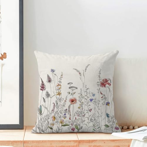 AEIOAE Spring Pillow Covers 16x16 Inch Set of 2, Black Wild Flower Throw Pillows Case,Colorful Seasonal Floral Plant Outdoor Decorative Farmhouse Decor Cushion Covers for Home Sofa Bed Couch - color: Black Flowers, size: 16" x 16" (Pack of 2)