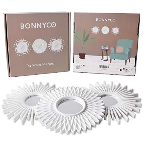 BONNYCO Wall Mirrors Pack of 3, Round White Mirrors for Home Decor, Bedroom and Room. Espejos Decorativos de Pared Sala Dormitorio, Circle Wall Decor Minimalist Vintage, Chic. Gifts for Women Mums - color: White