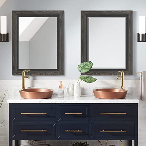 YOSHOOT Rustic Wooden Framed Wall Mirror, 40x30 Inch, Natural Wood and Iron Bathroom Vanity Mirror for Farmhouse Decor, Vertical or Horizontal Hanging - color: Ebony, size: 40"L x 30"W