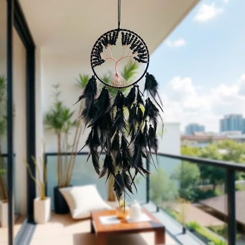 Black Dream Catcher with Tree of Life | Handmade, Wall Decor, Wall Hanging Ornament, Bedroom Living Room Home Decor