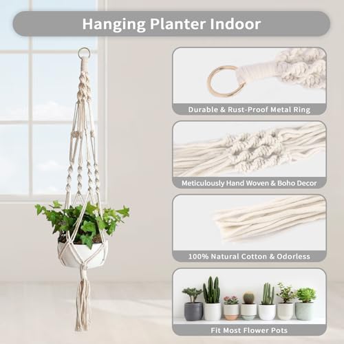 2 Pack Macrame Plant Hangers, Hanging Planters Indoor Outdoor Handmade Cotton Rope Hanging Plant Pot Durable Flower Pots Holder for Home Garden Balcony Ceiling Decorations with 2 Hooks(White) - style: Style5-2 Pack
