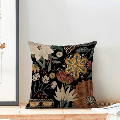 Boho Floral Pillow Covers 18x18 Inch Set of 2, Modern Abstract Outdoor Decorative Retro Bohemian Flower Throw Pillows Mid Century Tropical Leaves Couch Cushion Case for Chair Sofa Bedroom - color: Vc3, size: 18" x 18" (Pack of 2)