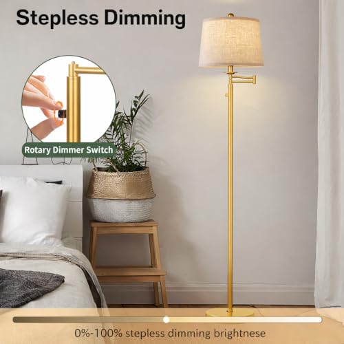 Ruiever Dimmer LED Floor Lamp,Tall Standing Lamp with Swing Arm,Gold Lamp with Dimmer LED Bulb,Elegant Floor Lamp for Living Rooms & Bedroom (Gold) - color: Gold