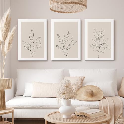 Botanical Wall Art Decor Neutral Wall Decor Boho Beige Canvas Wall Art Botanical Minimalist Pictures Botanical Neutral Prints Beige Posters Boho Artwork for Room Bedroom 12x16x3 Inch Framed - color: Minimalist Art, size: 12x16 Inch Wrapped Canvas