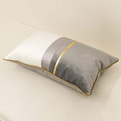 Avigers 12 x 20 Inches Gray White Gold Leather Striped Patchwork Velvet Cushion Case Luxury Modern Throw Pillow Cover Decorative Pillow for Couch Living Room Bedroom Car - color: Gray, size: 20" x 12" (Pack of 1)