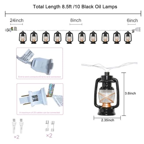 8.5Ft Black Mini Kerosene String Lights Outdoor, Summer Beach Themed Decoratives String， Plug in Indoor Fairy Lights for Outdoor Indoor Beach Tropical Party Bedroom Birthday Decor - style: Black Mini Kerosene