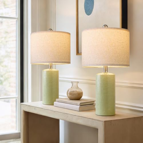 G-SAFAVA 20.5" Small Table Lamps for Living Room Lamp Set of 2 Ceramic Lamps for Bedroom Bedside Lamps Modern Boho Lamps for Night Stands Farmhouse Nightstand Lamp Side End Table Lamp, Light Green - color: Light Green