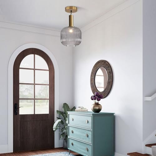BOKT Modern 1-Light Gold Globe Pendant Light Mid Century Smoke Gray Ceiling Pendant Lighting Glass Ball Round Pendant Lamp Single Brushed Brass Pendant Light Fixture Kitchen Island (Smoke Gray) - color: Smoke Gray