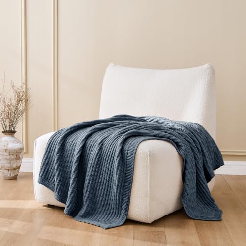 Chunky Knit Dusty Blue Throw Blanket for Couch Soft Cozy Lightweight Decorative Blanket for Couch Sofa Bed Living Room,Spring Throw 60"x80" - color: Dusty Blue, size: 60"x 80"