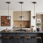 Wabi Sabi Pendant Light, Japandi Ring Light Fixture, Modern Farmhouse Travertine Chandelier Pendant Lighting - Yellow Stone & Walnut Wood (Walnut 3-Light,7.9IN-C) - color: Walnut 3-Light, size: 7.9IN-C