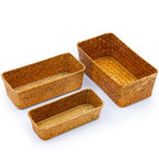 Seagrass Storage Basket, Stackable Open Woven Baskets Bins Container for Organizing Shelves Bedroom Living Room, Set of 3, Natural - size: 3pcs Medium