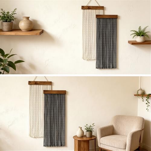 MENGLANSI 2Pieces Tassels Wall Tapestry Cotton and Wooden Hanging Decoration for Home Border Fabric Wall Art - color: Mixed colors