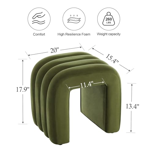 ONEVOG Velvet Pouf Ottoman, Olive Green Foot Rest for Couch 18 inch Cute Vanity Chairs for Makeup, Sturdy Frame, Living Room Decor, Upholstered Footrest for Dorm, Bedroom - color: Olive Green