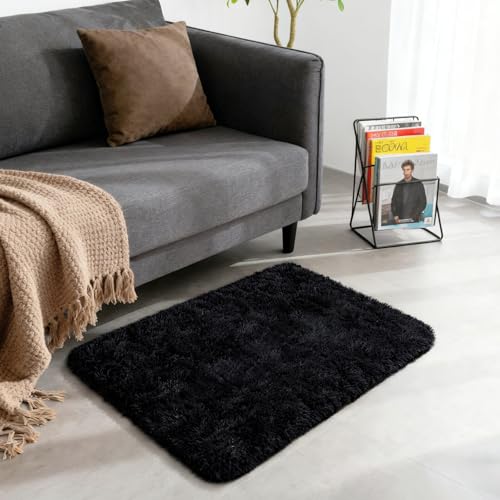 Merelax Soft Modern Indoor Shaggy Area Rug for Bedroom Livingroom Dorm Kids Room Home Decorative, Non-Slip Plush Fluffy Furry Fur Rugs Comfy Nursery Accent Floor Carpet 2x3 Feet, Black - color: Black, size: 2' x 3' (Rectangular)